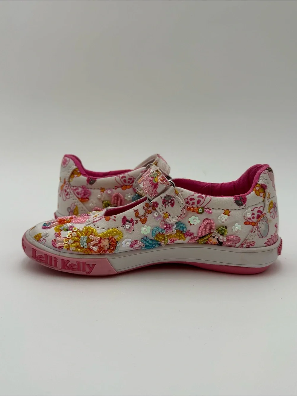 Lelli Kelly Girls Size 27 Beaded Fairy Mary Jane Shoes Pink White Hook Loop - Picture 7 of 9